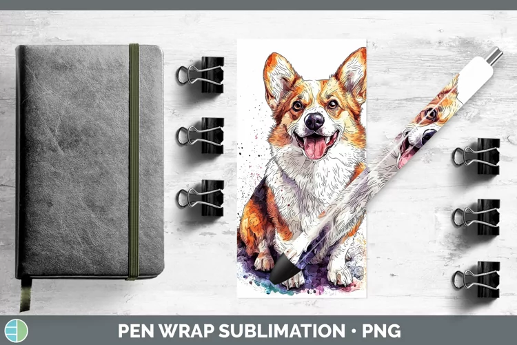 Watercolor Splash Pembrook Corgi Pen Wrap Sublimation Pen De