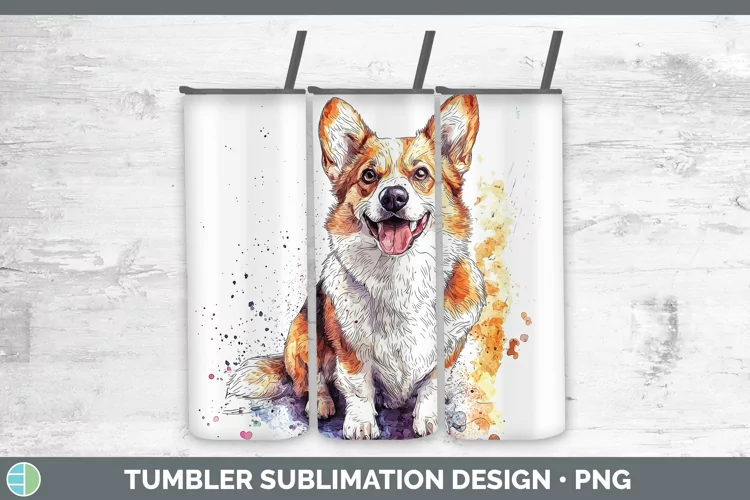 Watercolor Splash Pembrook Corgi Tumbler Sublimation 20 oz S