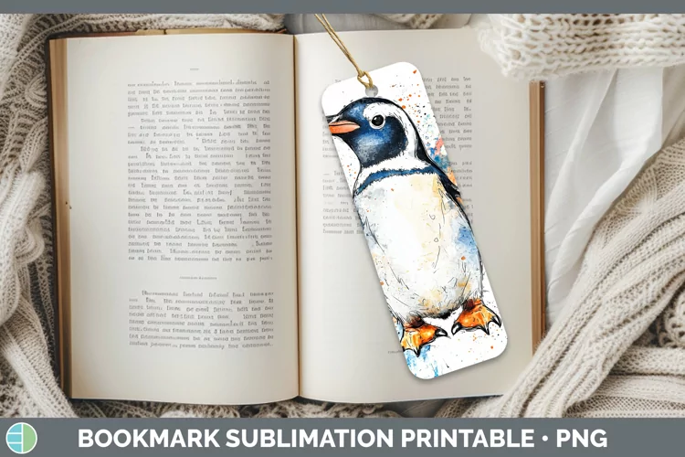 Watercolor Splash Penguin Bookmark Sublimation Printable Des