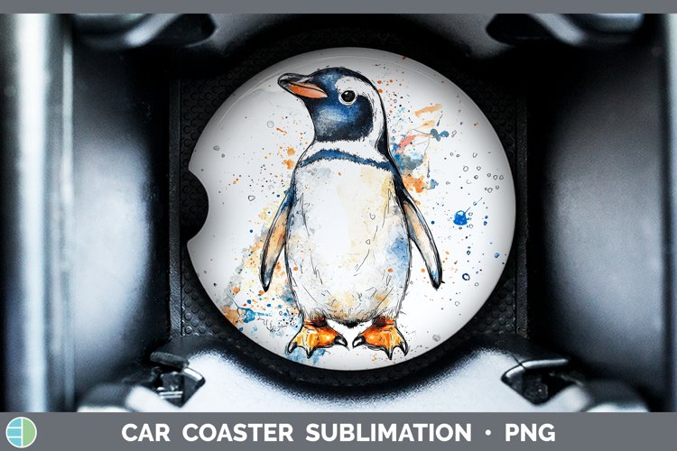 Watercolor Splash Penguin Car Coaster Sublimation Designs