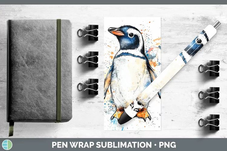 Watercolor Splash Penguin Pen Wrap Sublimation Pen Designs