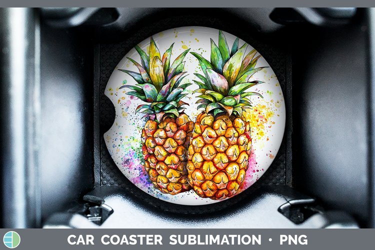 Watercolor Splash Pineapple Car Coaster Sublimation Designs