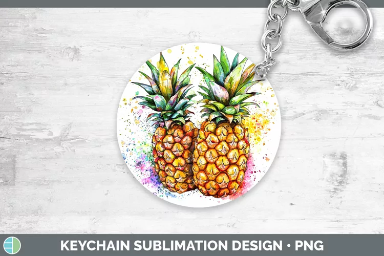 Watercolor Splash Pineapple Keychain Sublimation Keyring Des