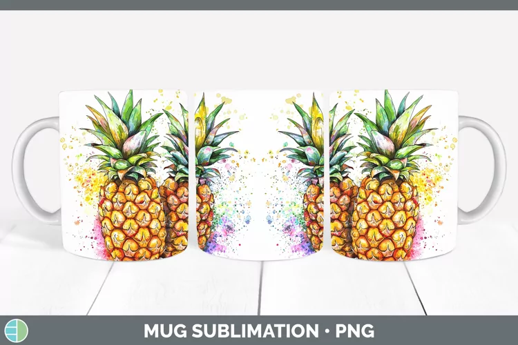 Watercolor Splash Pineapple Mug Wrap Sublimation Coffee Cup