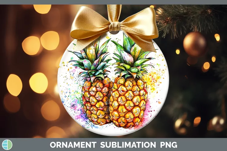 Watercolor Splash Pineapple Ornament Sublimation Bauble Desi