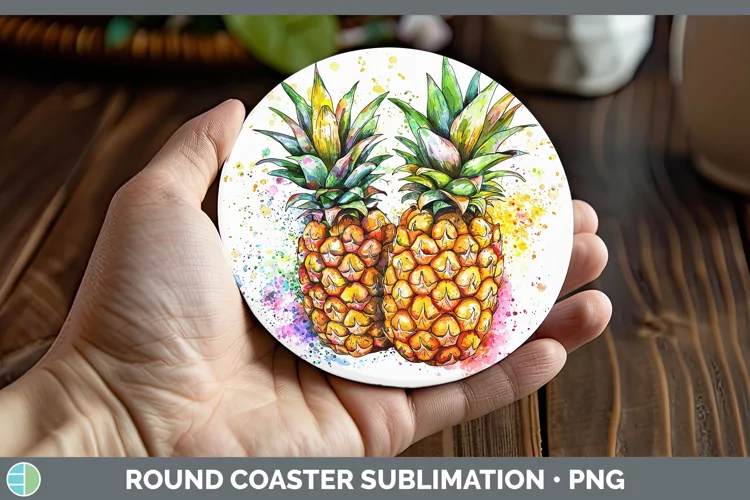 Watercolor Splash Pineapple Round Coaster Sublimation Coaste