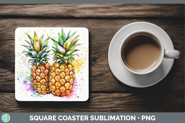 Watercolor Splash Pineapple Square Coaster Sublimation Coast