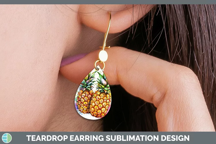 Watercolor Splash Pineapple Teardrop Earrings Sublimation Ea