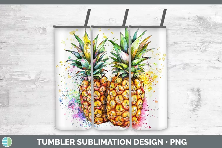 Watercolor Splash Pineapple Tumbler Sublimation 20 oz Skinny
