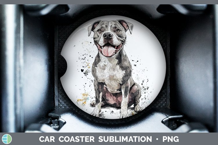Watercolor Splash Pit Bull Car Coaster Sublimation Designs
