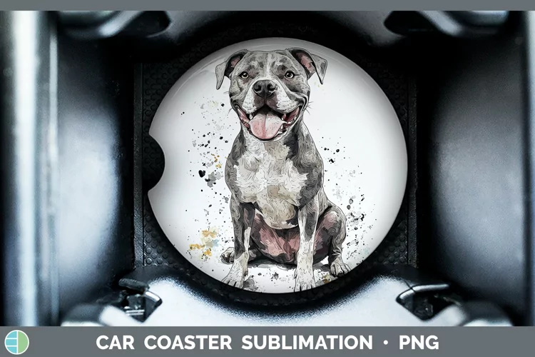 Watercolor Splash Pit Bull Car Coaster Sublimation Designs