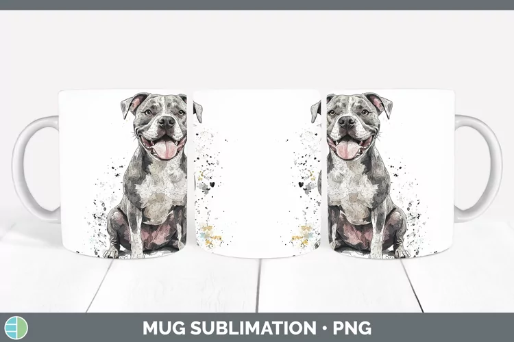 Watercolor Splash Pit Bull Mug Wrap Sublimation Coffee Cup D