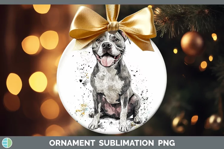 Watercolor Splash Pit Bull Ornament Sublimation Bauble Desig