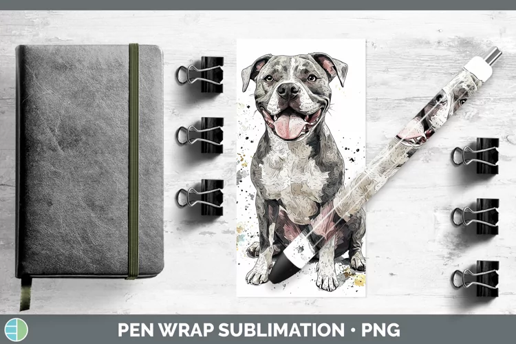 Watercolor Splash Pit Bull Pen Wrap Sublimation Pen Designs