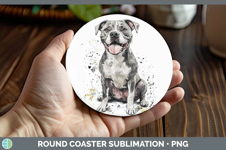 Watercolor Splash Pit Bull Round Coaster Sublimation Coaster