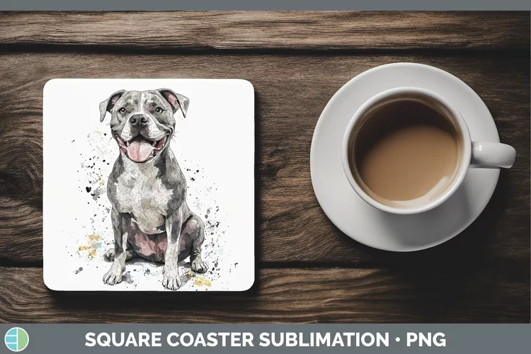 Watercolor Splash Pit Bull Square Coaster Sublimation Coaste