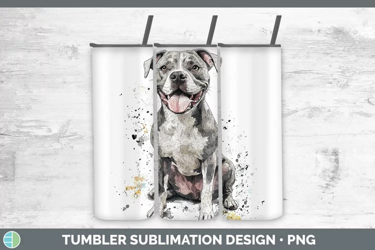 Watercolor Splash Pit Bull Tumbler Sublimation 20 oz Skinny
