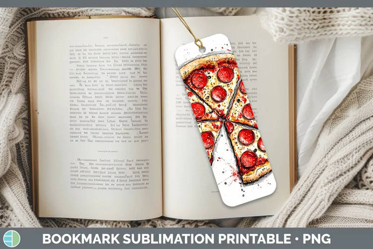 Watercolor Splash Pizza Bookmark Sublimation Printable Desig