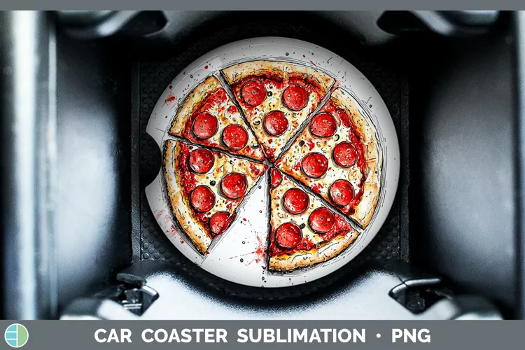 Watercolor Splash Pizza Car Coaster Sublimation Designs