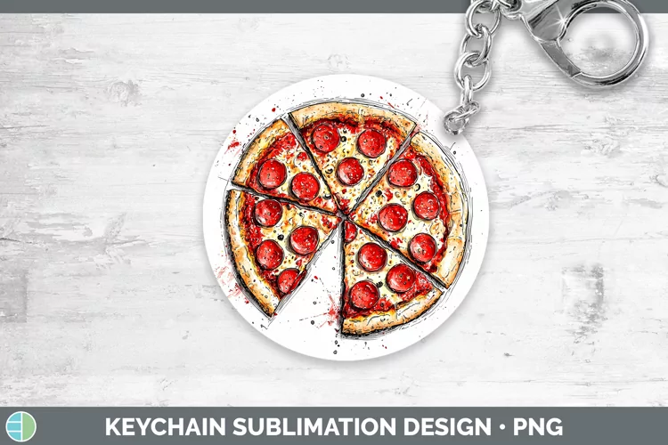 Watercolor Splash Pizza Keychain Sublimation Keyring Designs