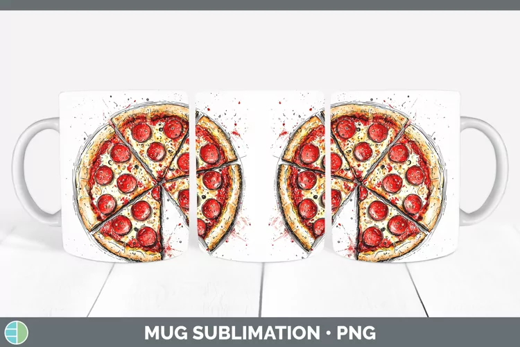 Watercolor Splash Pizza Mug Wrap Sublimation Coffee Cup Desi