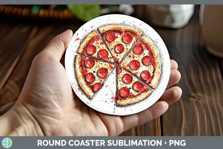 Watercolor Splash Pizza Round Coaster Sublimation Coaster De