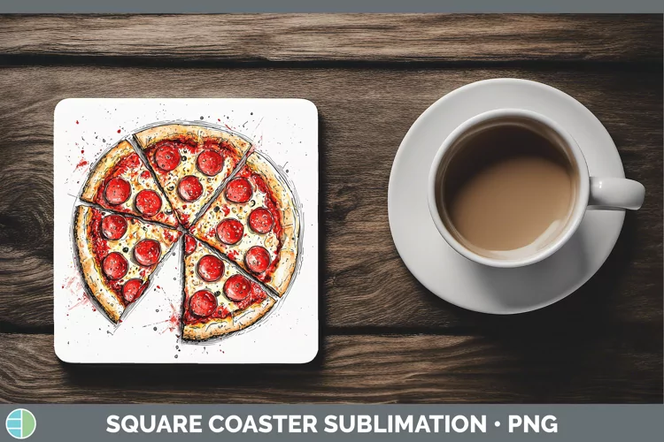 Watercolor Splash Pizza Square Coaster Sublimation Coaster D