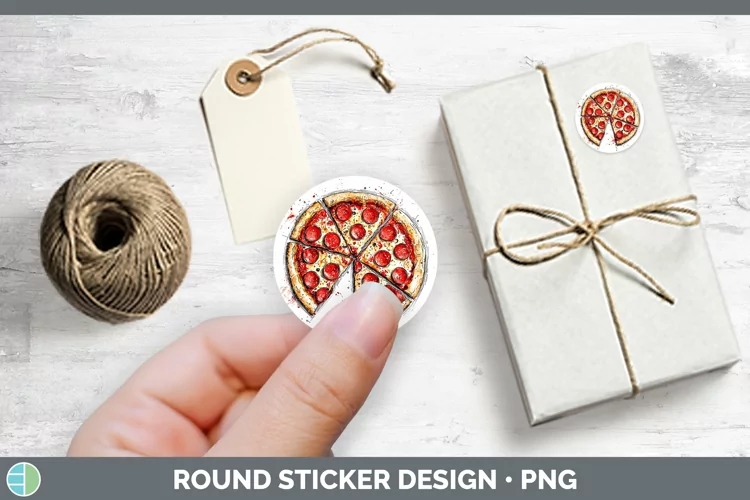 Watercolor Splash Pizza Stickers | Round Labels Designs