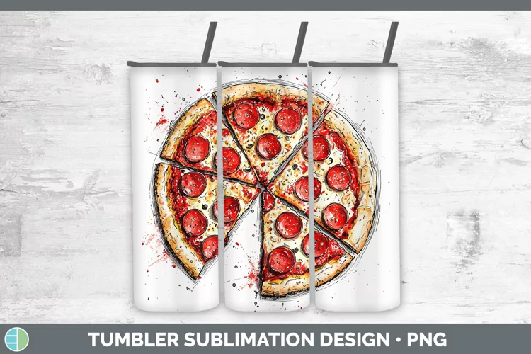 Watercolor Splash Pizza Tumbler Sublimation 20 oz Skinny Tum