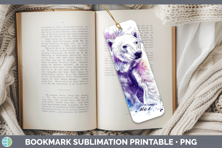 Watercolor Splash Polar Bear Bookmark Sublimation Printable