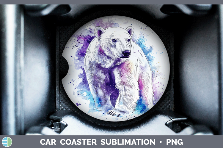 Watercolor Splash Polar Bear Car Coaster Sublimation Design