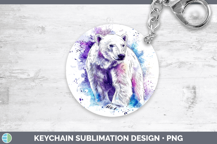 Watercolor Splash Polar Bear Keychain Sublimation Keyring De