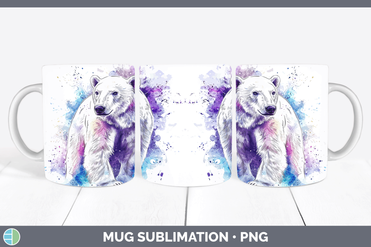 Watercolor Splash Polar Bear Mug Wrap Sublimation Coffee Cup