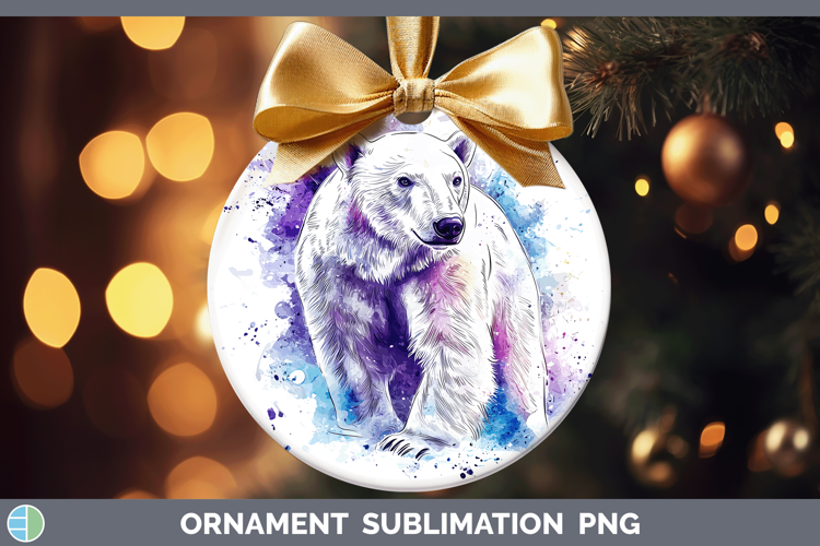 Watercolor Splash Polar Bear Ornament Sublimation Bauble Des