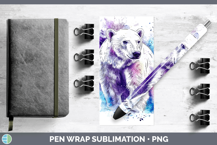 Watercolor Splash Polar Bear Pen Wrap Sublimation Pen Design