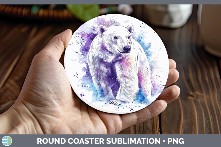 Watercolor Splash Polar Bear Round Coaster Sublimation Coast