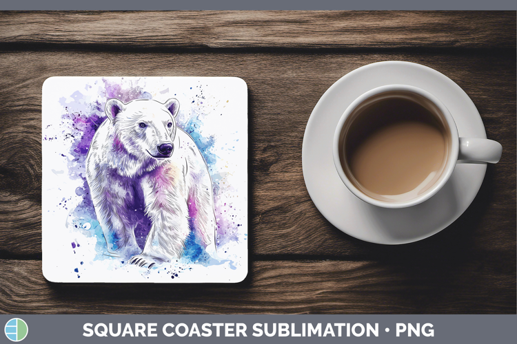 Watercolor Splash Polar Bear Square Coaster Sublimation Coas