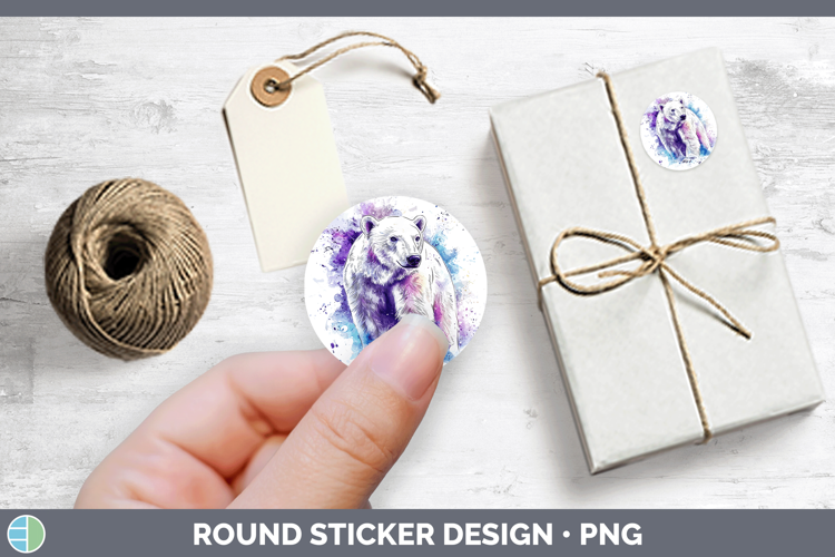 Watercolor Splash Polar Bear Stickers | Round Labels Designs