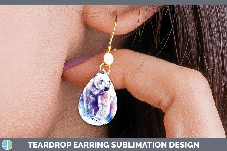Watercolor Splash Polar Bear Teardrop Earrings Sublimation E
