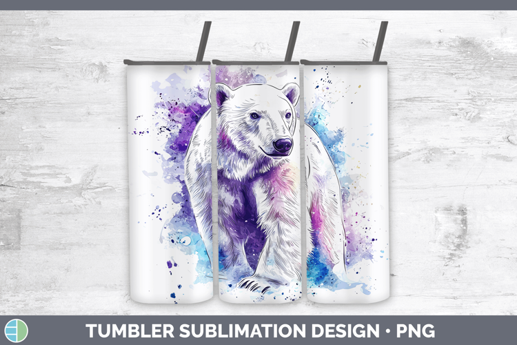 Watercolor Splash Polar Bear Tumbler Sublimation 20 oz Skinn