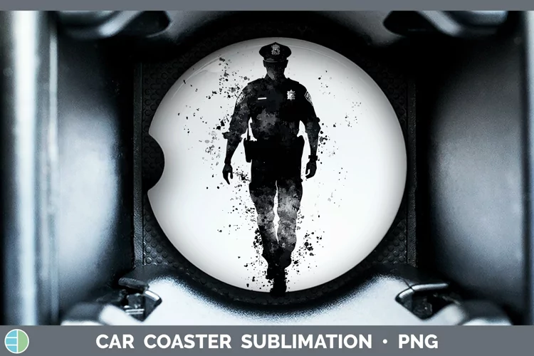 Watercolor Splash Police Man Car Coaster Sublimation Design
