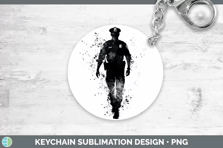 Watercolor Splash Police Man Keychain Sublimation Keyring De
