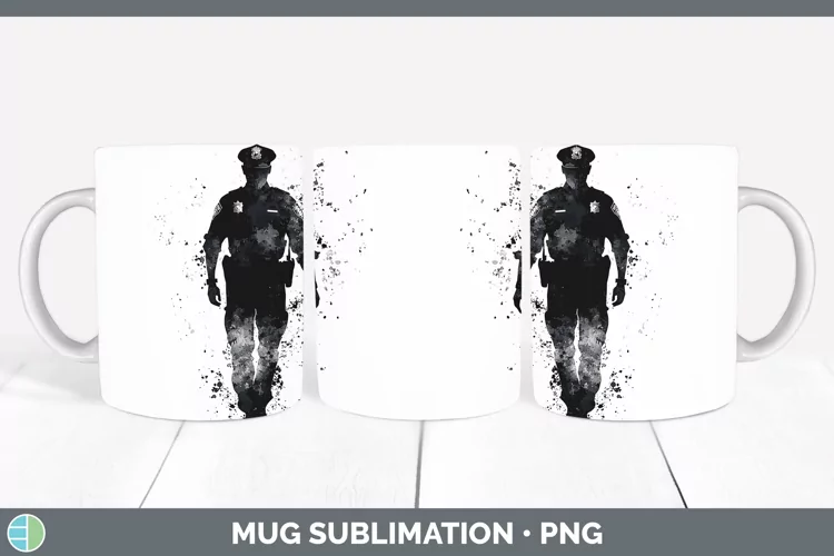 Watercolor Splash Police Man Mug Wrap Sublimation Coffee Cup