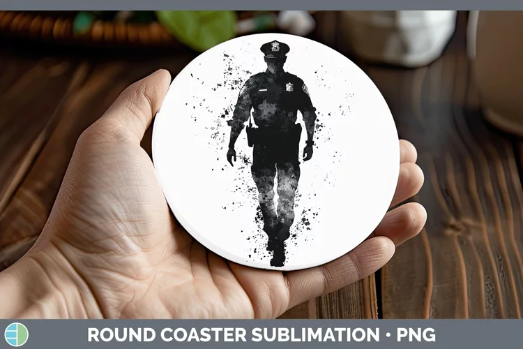 Watercolor Splash Police Man Round Coaster Sublimation Coast