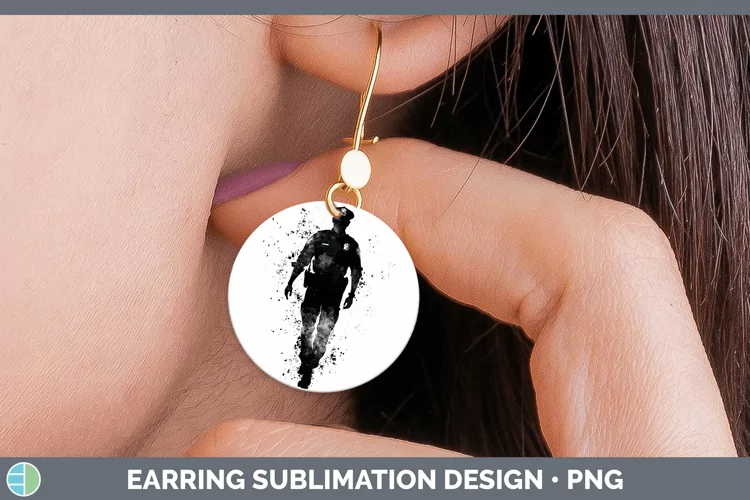 Watercolor Splash Police Man Round Earrings Sublimation Earr