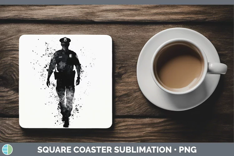 Watercolor Splash Police Man Square Coaster Sublimation Coas