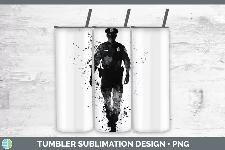 Watercolor Splash Police Man Tumbler Sublimation 20 oz Skinn