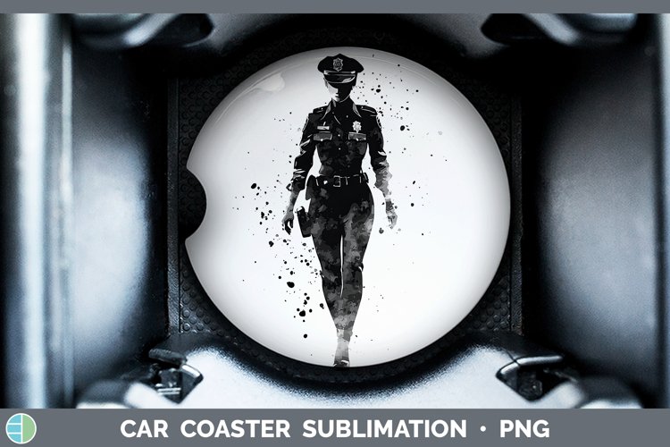 Watercolor Splash Police Woman Car Coaster Sublimation Desi
