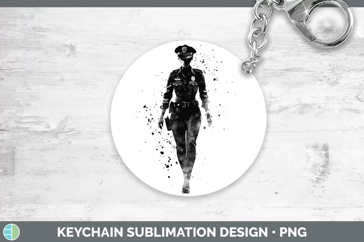 Watercolor Splash Police Woman Keychain Sublimation Keyring