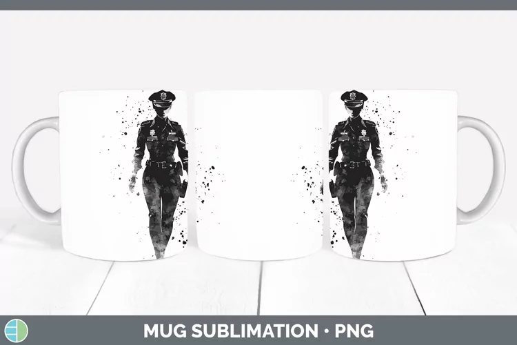 Watercolor Splash Police Woman Mug Wrap Sublimation Coffee C